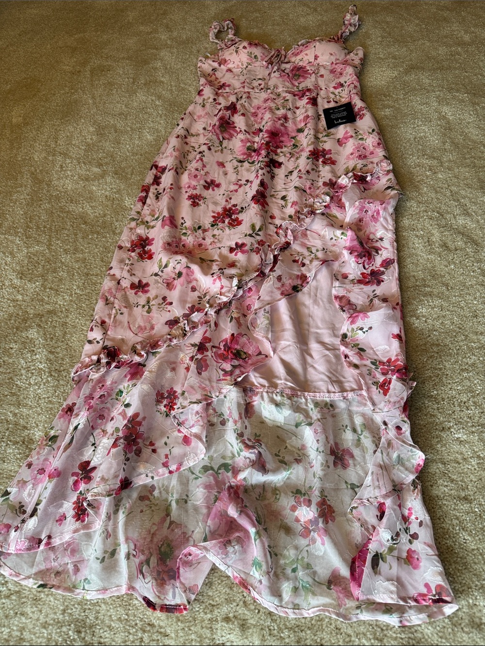 Alice + Olivia Pink Floral Ruffle Slip Dress - Picture 2 of 5